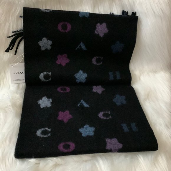 COACH Star Striped Scarf in Black Multi - Picture 2 of 4